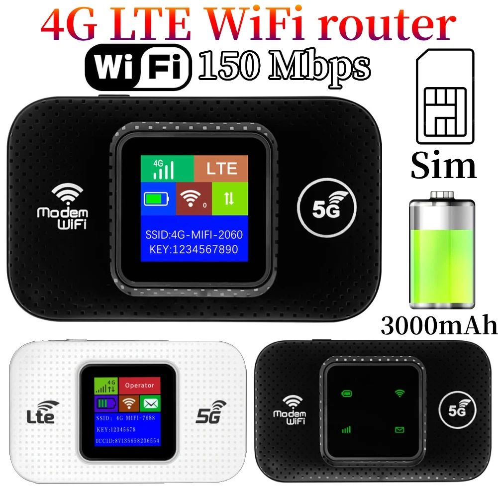 Wireless Network Router, Portable 4G WiFi Router, 4G SIM Card Router Portable WiFi Router Pocket Mobile Hotspot Internet Connections 4G WiFi Router,for Home Office Travel