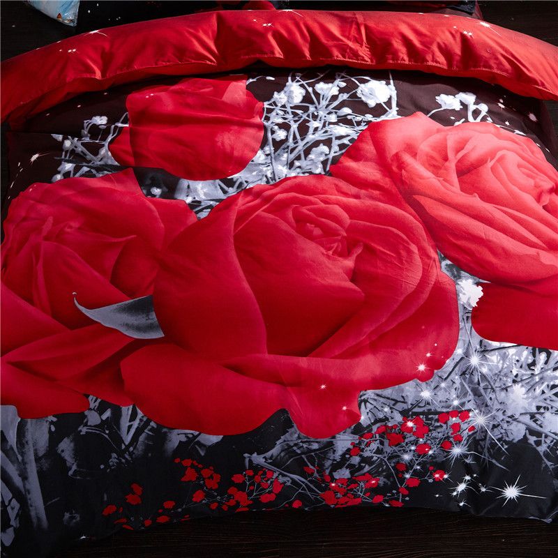 Home Textile Plant Floral 3D Printed Bedding Set Polyester Duvet Cover Pillowcase 3-Piece Bedroom Bedding Kit