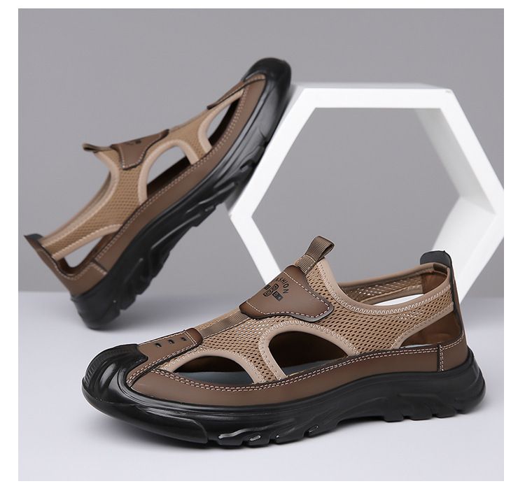 Summer breathable men's baotou sandals hollow mesh surface crocs outdoor non-slip light sports leisure beach shoes LK-01