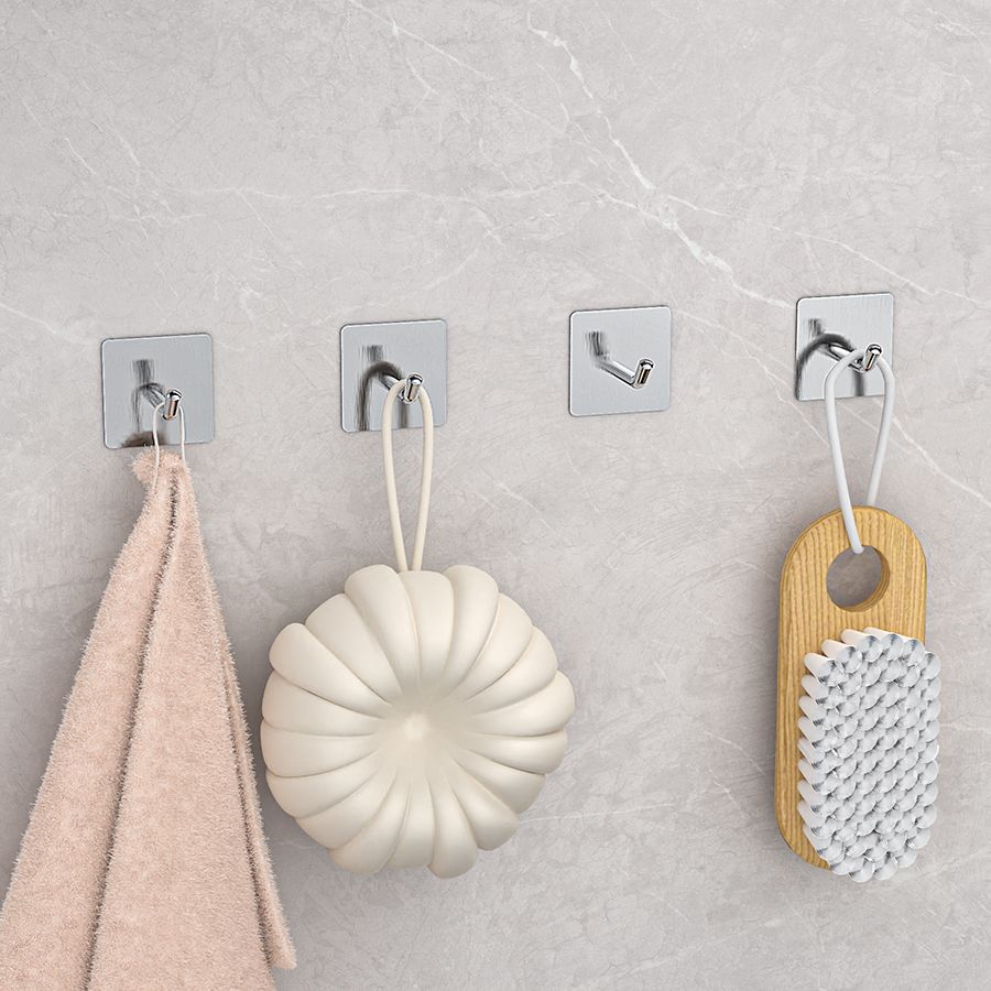Bath Towel Hooks -4 Pack Strong Self Adhesive Coat/Clothes Hooks, No Drilling Sticky Hooks, Heavy Duty 304 Stainless Steel Shower Wall Hook for Bathroom Kitchen Bedroom(Brushed Nickel)