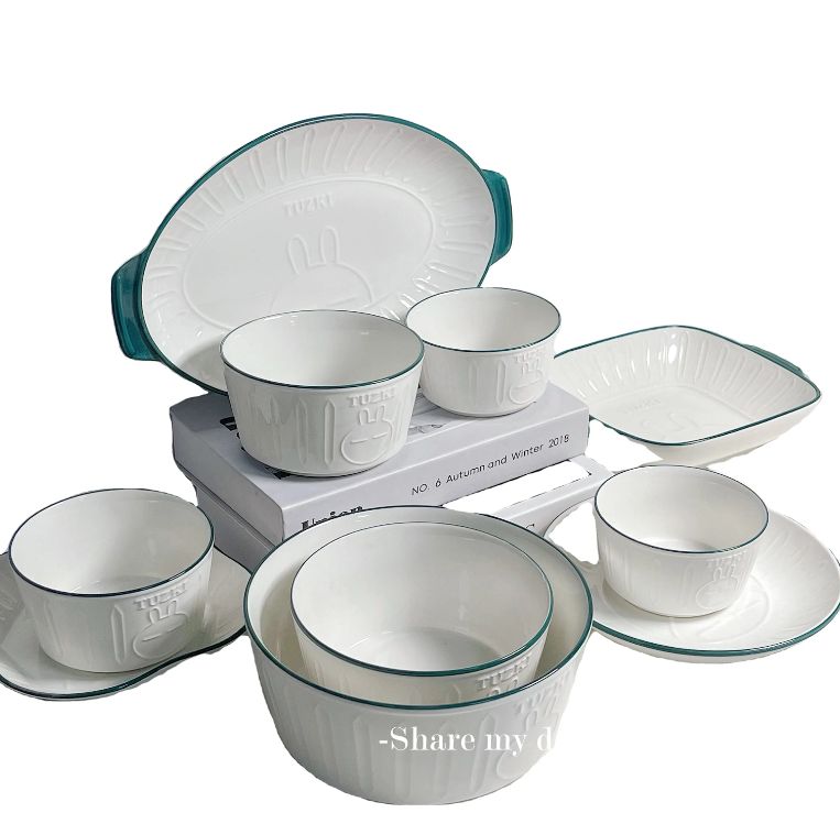 Spot ins Korean cute net relief tableware Tuzki household tableware rice bowl noodles bowl ears bowl plate XC-20/XC-21