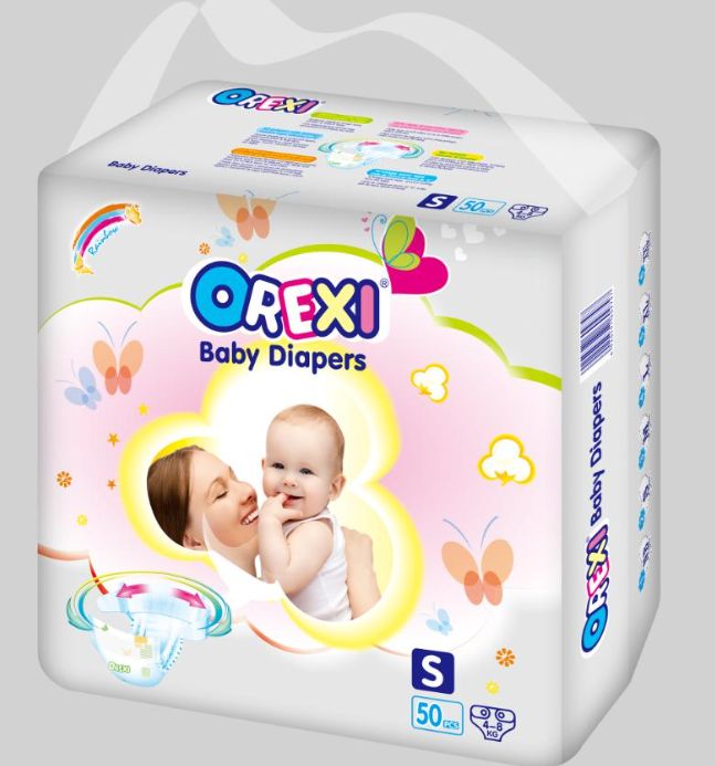 Orexi Unisex Super Absorbent Baby Diaper Disposable Cotton Printed Baby Diapers S/L/XL-50pcs