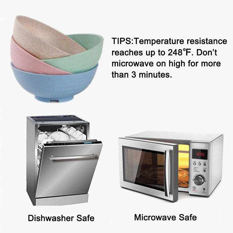 4 Pcs Wheat Straw Bowls, Lightweight Unbreakable Salad Soup Noodle Rice Tableware Container for Kids Children Toddler Adult and Seniors, Dishwasher and Microwave Safe