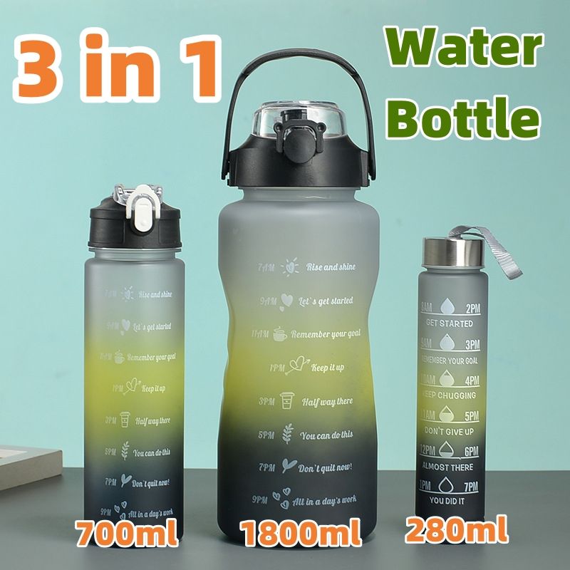 3 in 1 plastic cup set with gradient color, large capacity, portable outdoor household water bottle set, straight body water bottle CRRSHOP Home Kitchen Cups