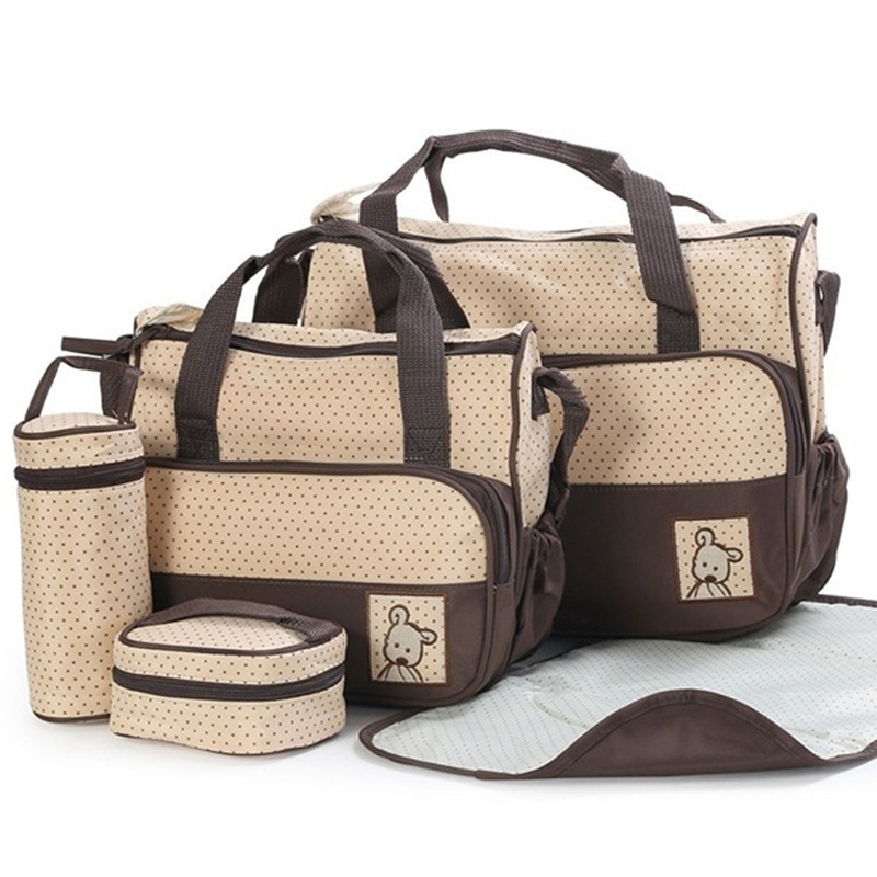 5Pcs/set Diaper Bag Suits For Mom Baby Bottle Holder Mummy Cart Pram Nappy Stroller Maternity Trolley Nappy Bag Sets
