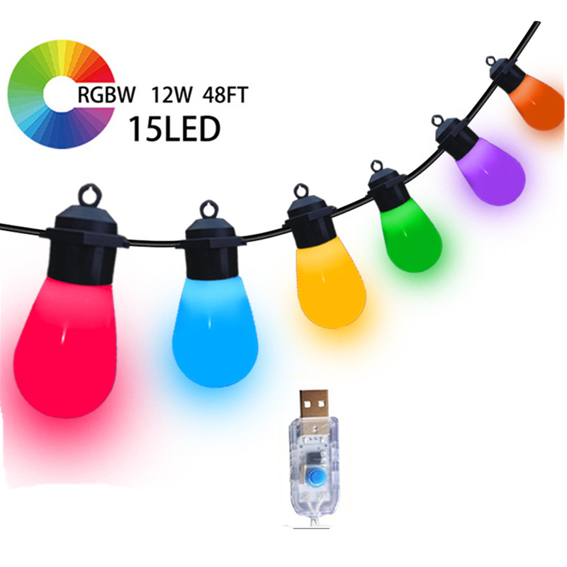 S14 Outdoor String Lights Color Changing - 48FT Sync with Music Led Patio Lights Outdoor Waterproof with App and Remote Hanging 20 RGB Bulb Create Ambience for Garden, Cafe, Backyard, Christmas, Party