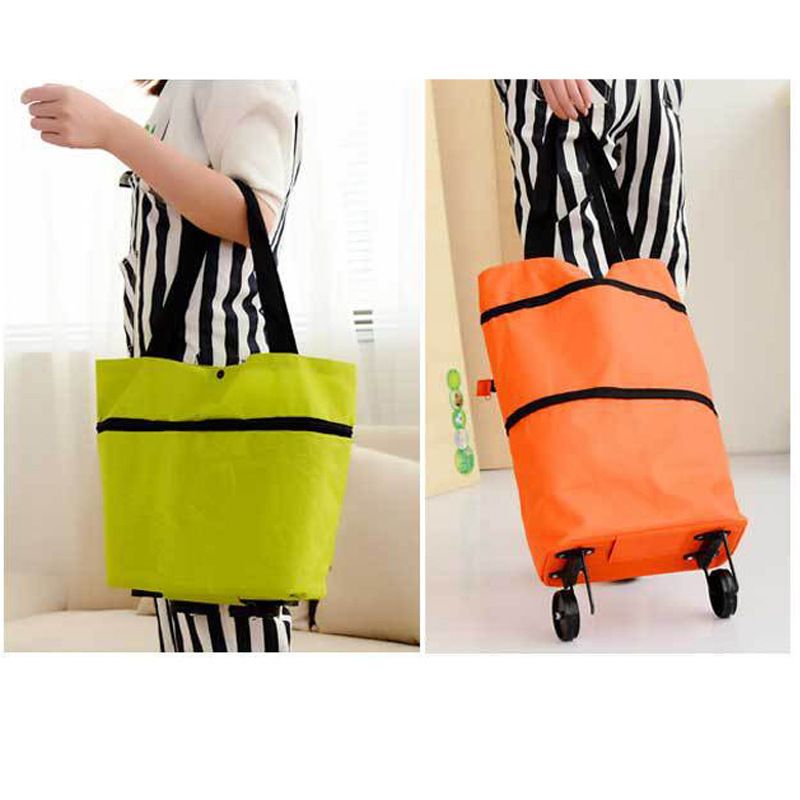2 in 1 Lightweight Collapsible Shopping Cart,Folding Shopping Bag Cart with Wheels Reusable Shopping Bags Grocery Bags Shopping Travel Bag on Wheels for Women or Men Travel Home Kitchen