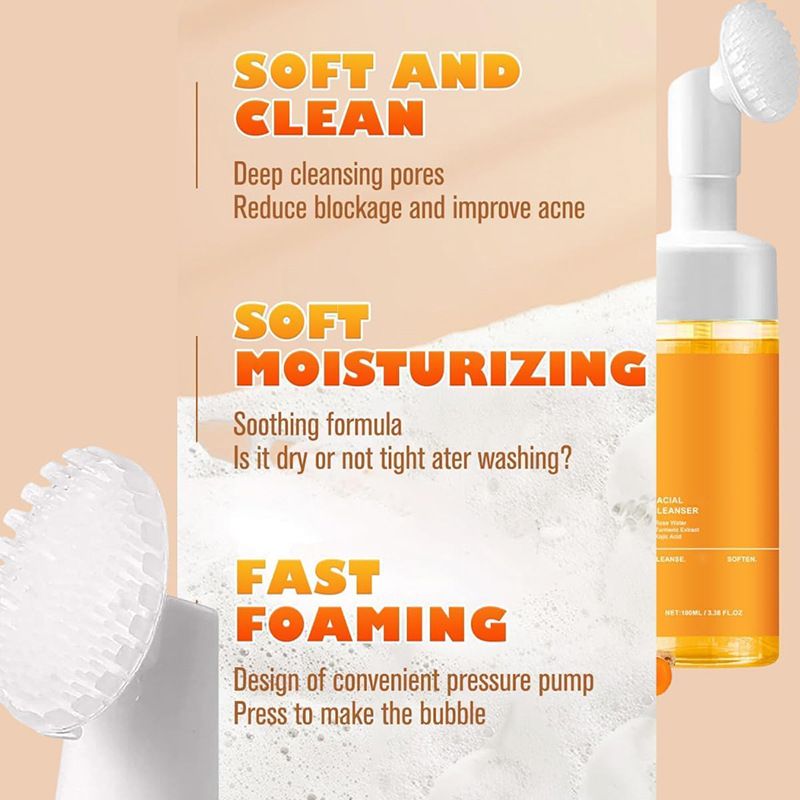 Turmeric facial cleanser oil control cleansing moisturizing brightening fading acne marks exfoliating skin tone cleansing mousse turmeric soap skin care set