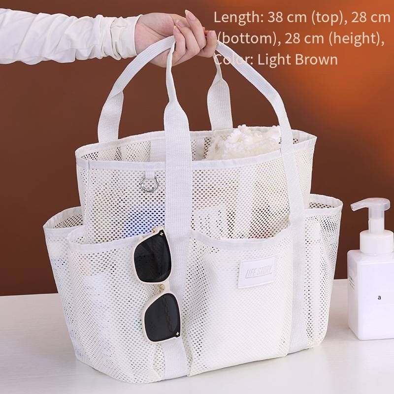 Multi-Pocket Mesh Beach Tote Bag, Breathable Quick-Dry Mesh Shower Caddy Tote, Portable Open Tote with 8 Pockets, Lightweight Travel Toiletry Organizer Bag for Beach Pool Gym, 2 Colors Available