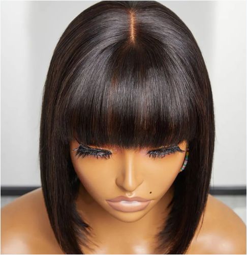 Straight human hair- bob wig human hair 180% density straight bang bob wig for women
