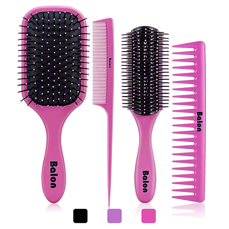 4Pcs Hair Brushes for Women, Detangling Brush and Hair Comb Set, Great On Wet or Dry Hair