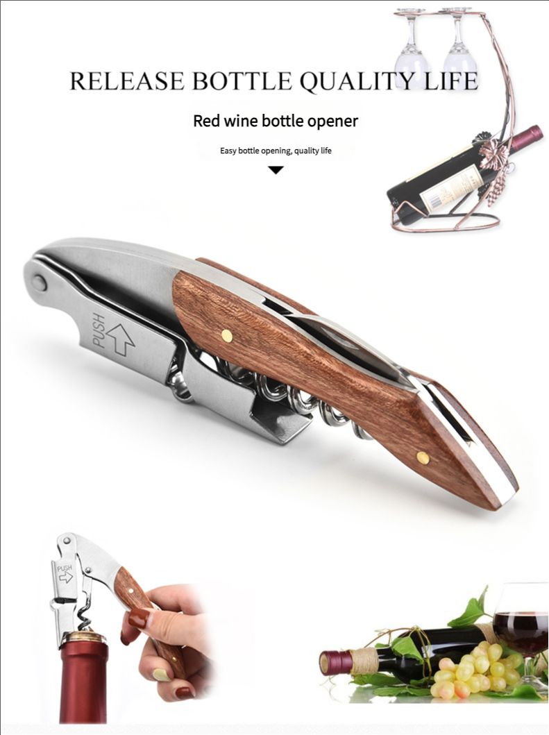 Creative Haima Knife Red Wine Bottle Opener Multi functional Stainless Steel Pear Wood Wine Beer Bottle Starter Wine Opener
