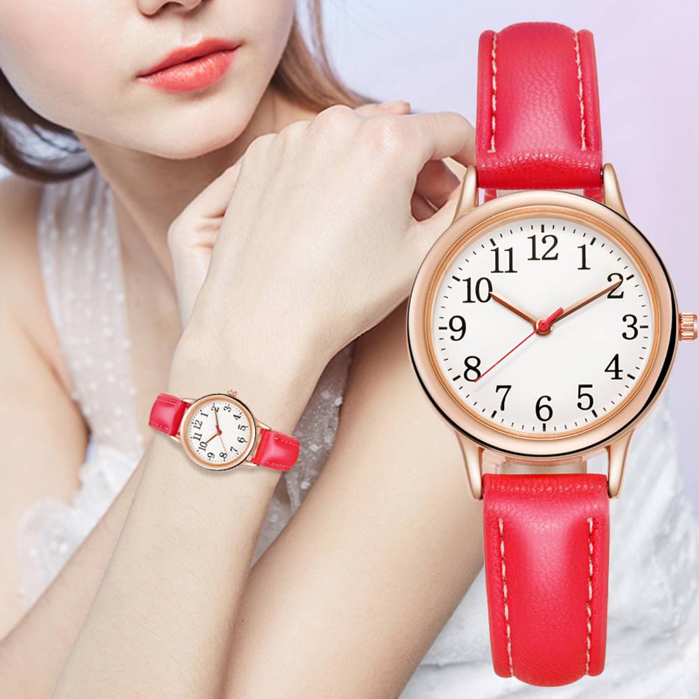 ASPURT Simple Digital Fashion Women's Quartz Watch Leather Band Arabic Digital Simple Dial