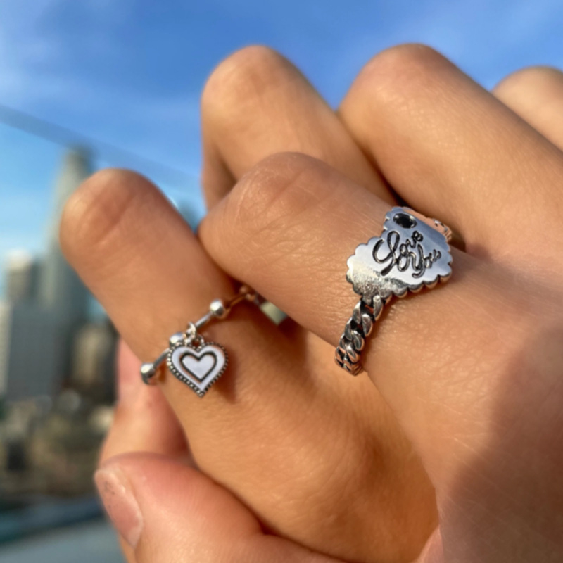 Fashion Silver Color Heart Pendant Rings for Women Men Lover Vintage Geometric Metal Couple Finger Rings Set Gift Jewelry