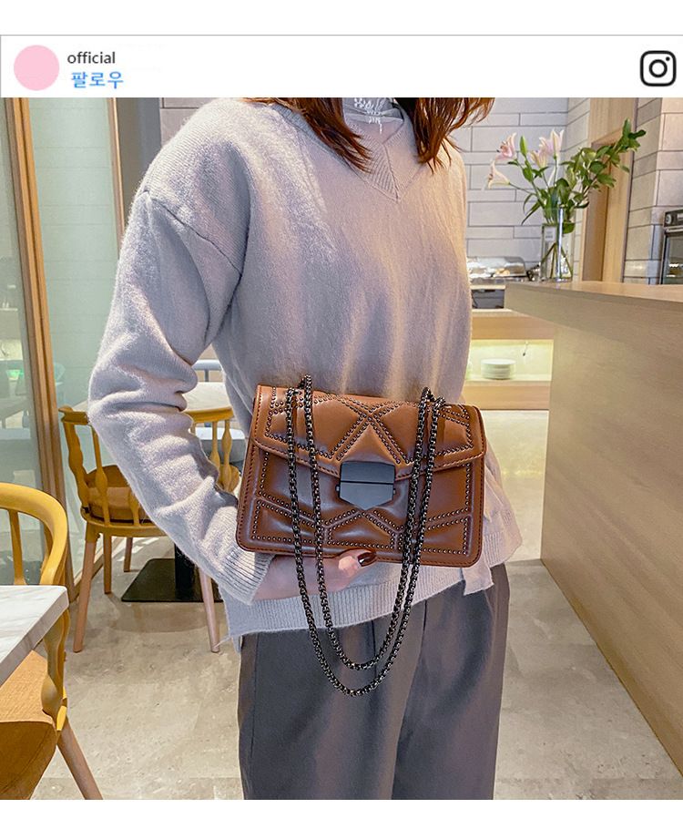 Black bag women's bag 2024 new fashion Korean version chain shoulder cross PU small square bag