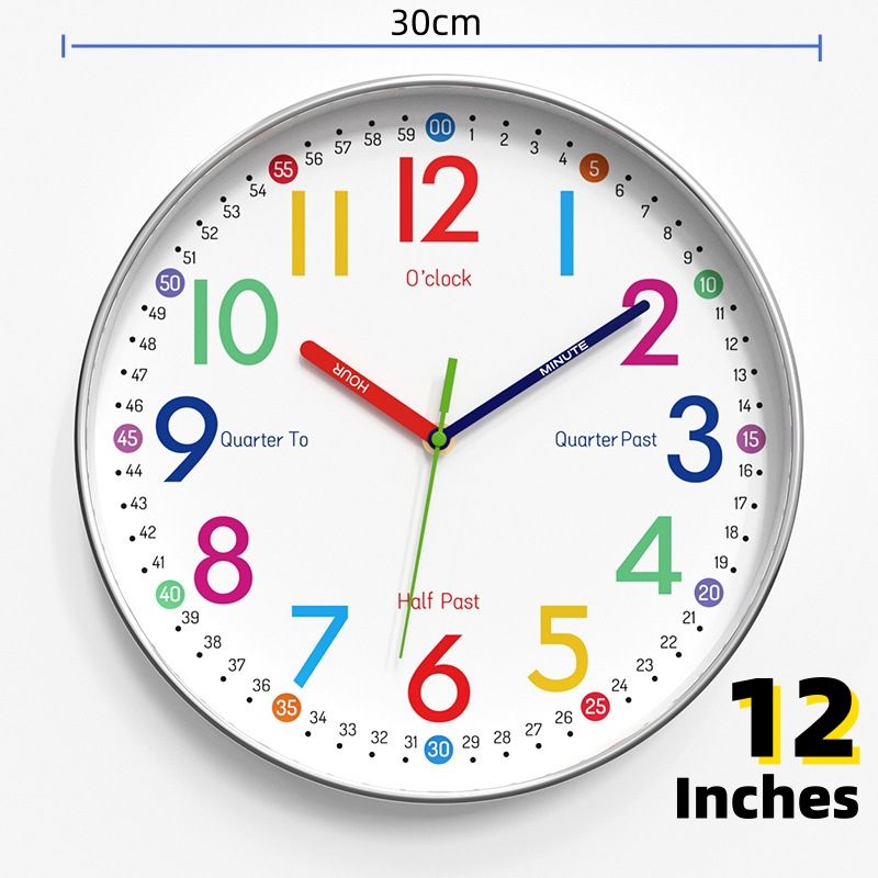 12 inch wall clock，quartz clock, household wall mounted CRRSHOP Early Childhood Education Silent Clock for Children 