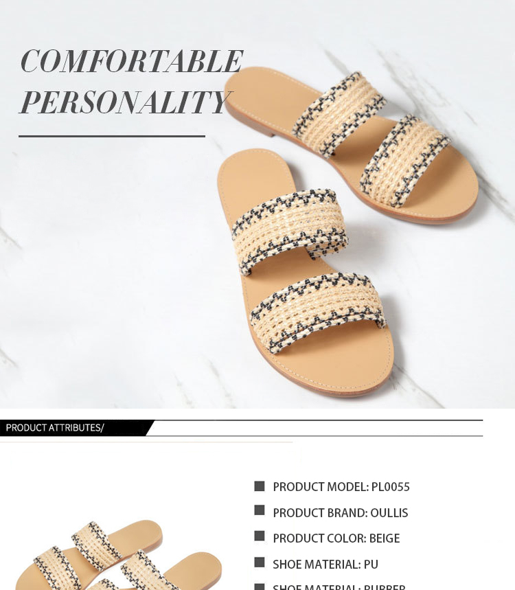 PL0055 Women's Braided Slide Sandals Open Toe Two Strap Slip On Flat Sandals Casual Summer Shoes