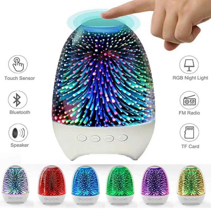 LAGPOUSI Night Light Bluetooth Speaker, 3D Glass Touch Control Bedside Table Lamp 7-Color LED Portable Wireless Speakers, Kids Night Light with Bluetooth Speaker, 3 Brightness Levels, Color Changing RGB, Adjustable Bedside Lamps with Touch Control for BedroomRechargeable Table Lamp, Best Gift for Adult, Teens, Kids, Boys and Girls