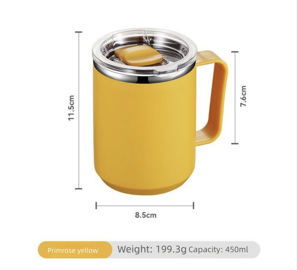 Stainless Steel Coffee Cup with Lid Household Drinking Cup Office Insulated Cup Large Capacity Kitchen Dining Dinnerware Coffee Cups Mugs