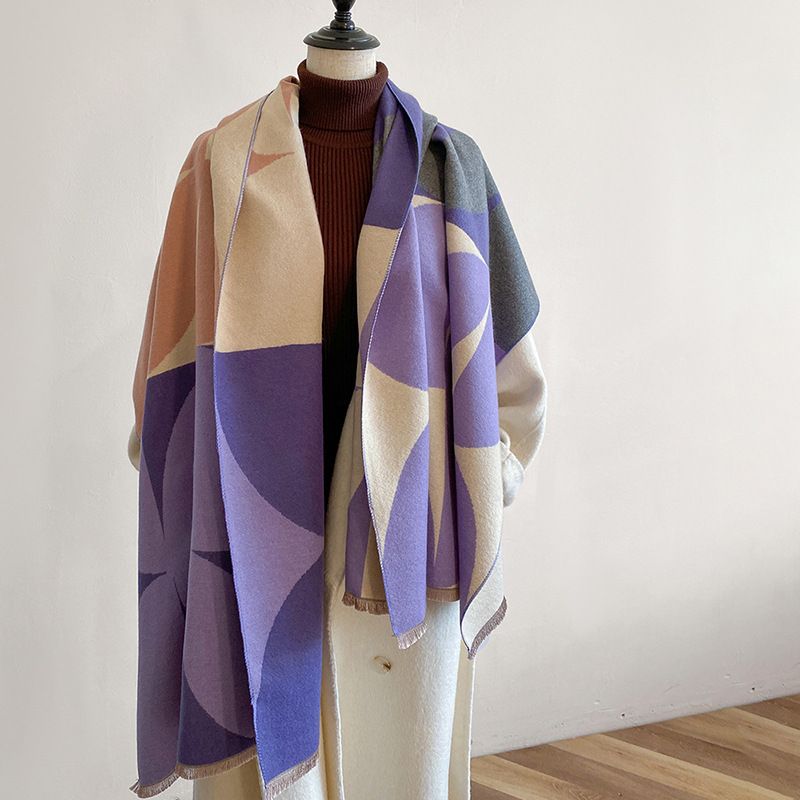 Women's Autumn/Winter New Imitation Cashmere Pattern Scarf Warmth and Cold Protection Reversible Shawl