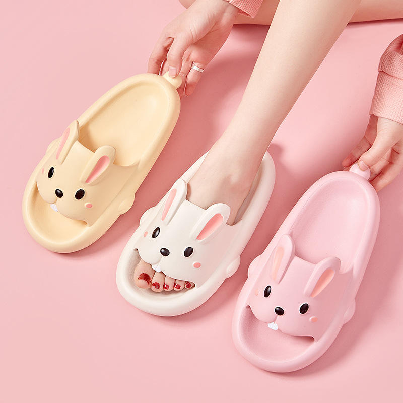 Women Cute Rabbit Slippers Summer Thick Heel Soft Sole Cartoon Slippers Indoor Slippers