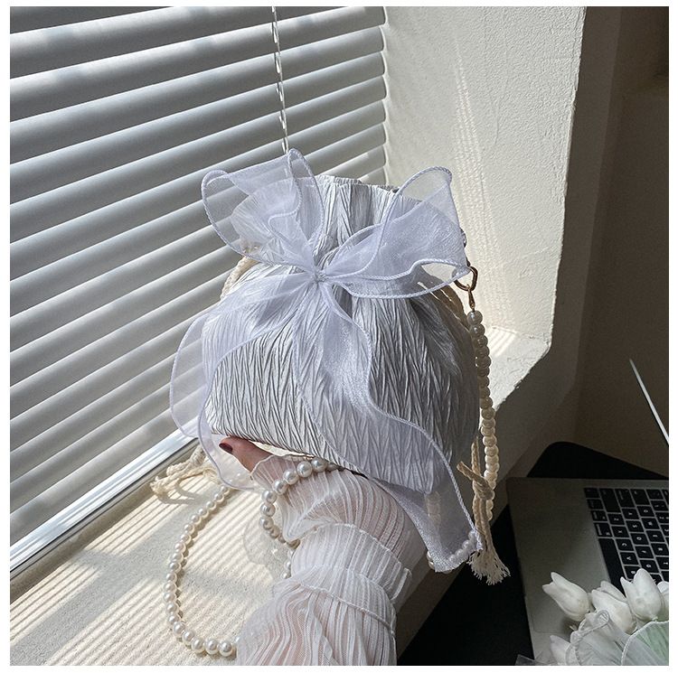 2025 Summer Trendy New Women's Bag, Pearl Pleated Crossbody Bag for Women, Fashion Versatile Single-Shoulder Bag, Korean Niche Texture Ladies' Bag
