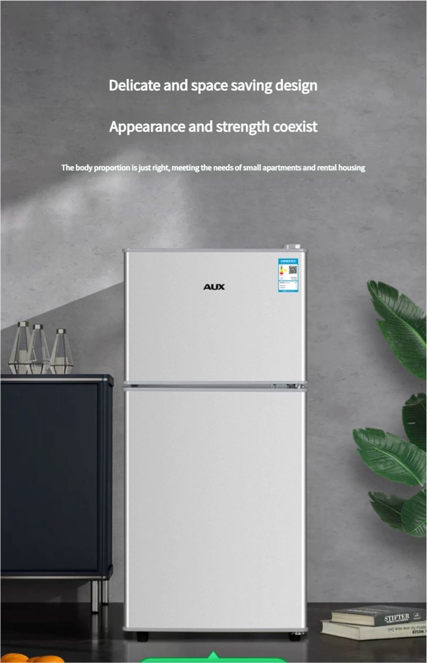 AUX small refrigerator for household use, small rental housing, dormitory, mini energy-saving and energy-saving office, rental housing, double door refrigerator