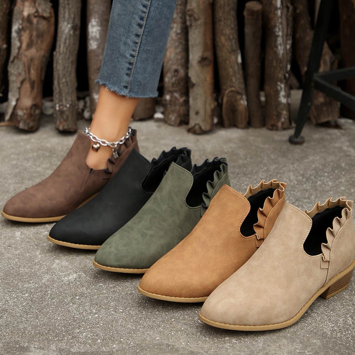Lace ankle boots 2024 spring and autumn new women's boots thick heels do not tire feet foreign trade large size naked boots fashion boots 1618