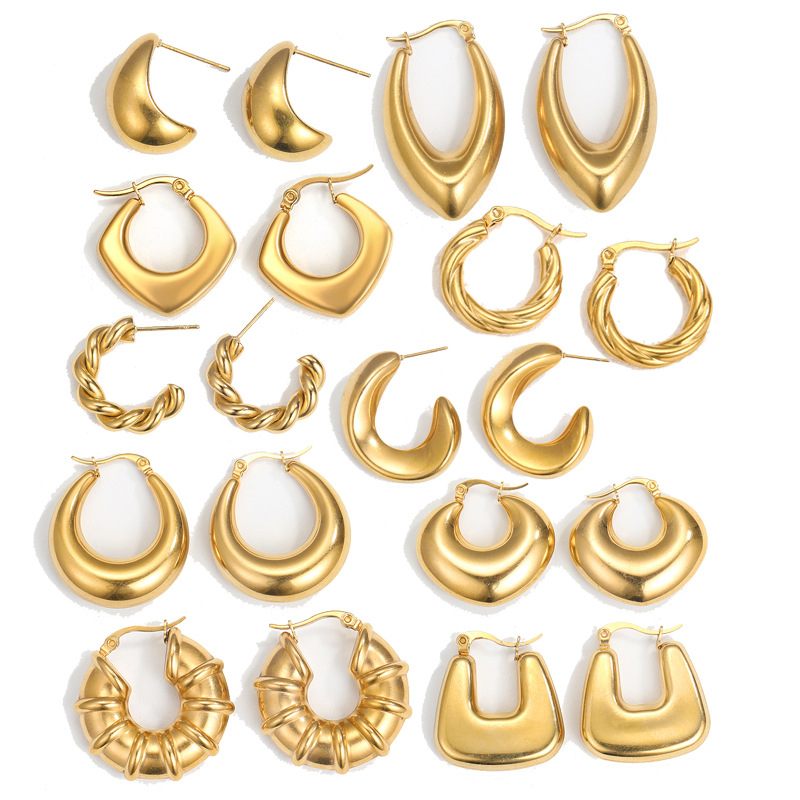 5768001 Geometric Hoop Earrings for Women Metal Gold Color Dangle Earrings Hollow Circle Earrings Fashion Twist C-Shape Jewelry
