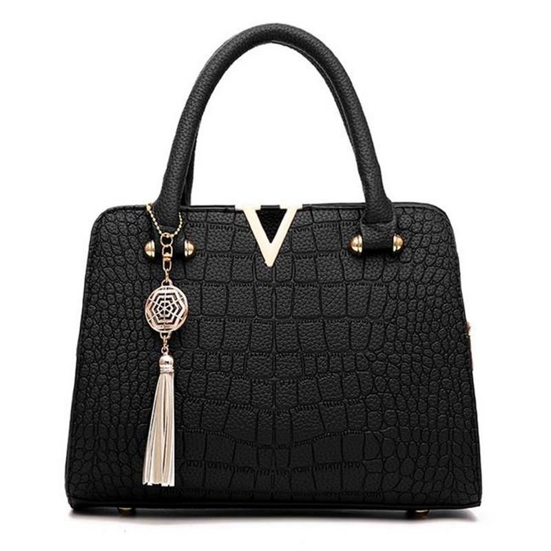 Crocodile leather women's bag V letter designer women's handbag