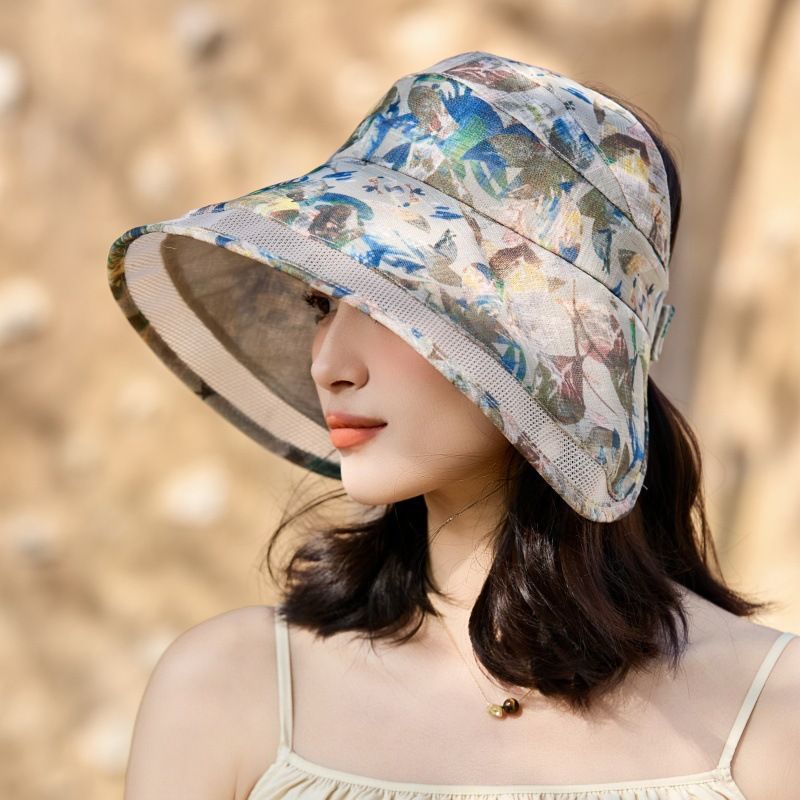 Women's Floral Print Bucket Sun Hat, Wide Brim UV Protection Foldable Summer Hat, Breathable Mesh Casual Outdoor Cap, 5 Colors Available, Fits 56-58cm Head Circumference
