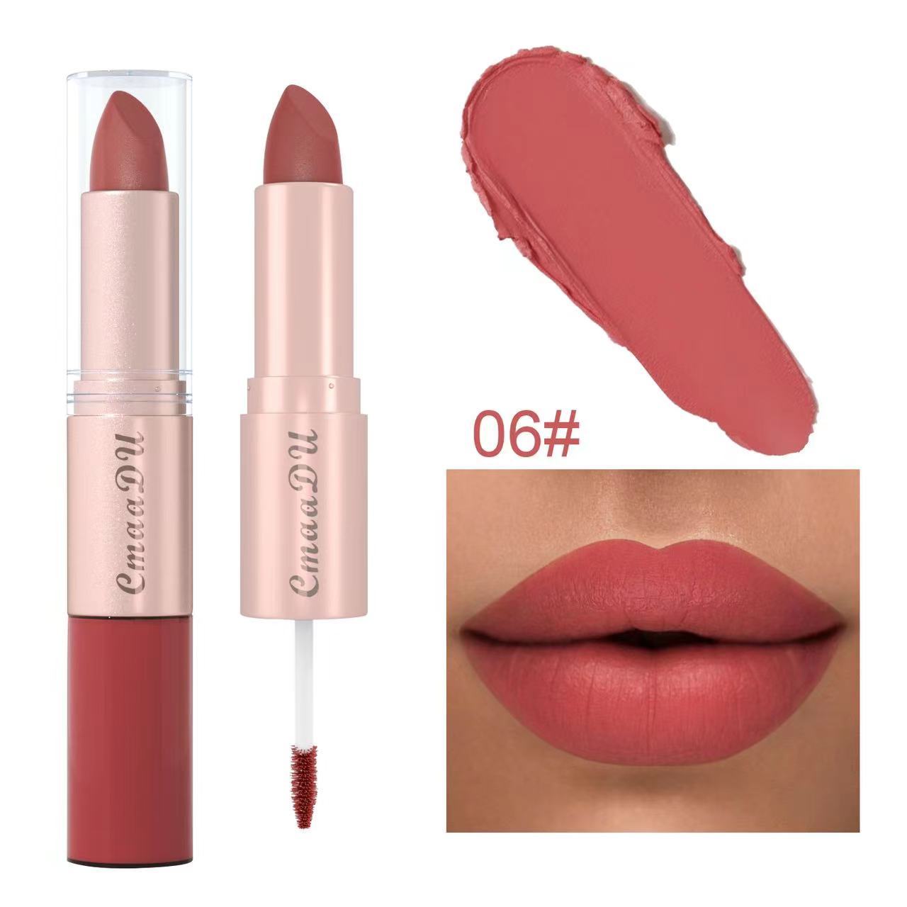 CmaaDu  Matte lipstick&Matt lip gloss  Double headed Makeup Matte Lips Cosmetic Long Lasting Velvet Liquid Lipstick   Sexy Lip 06