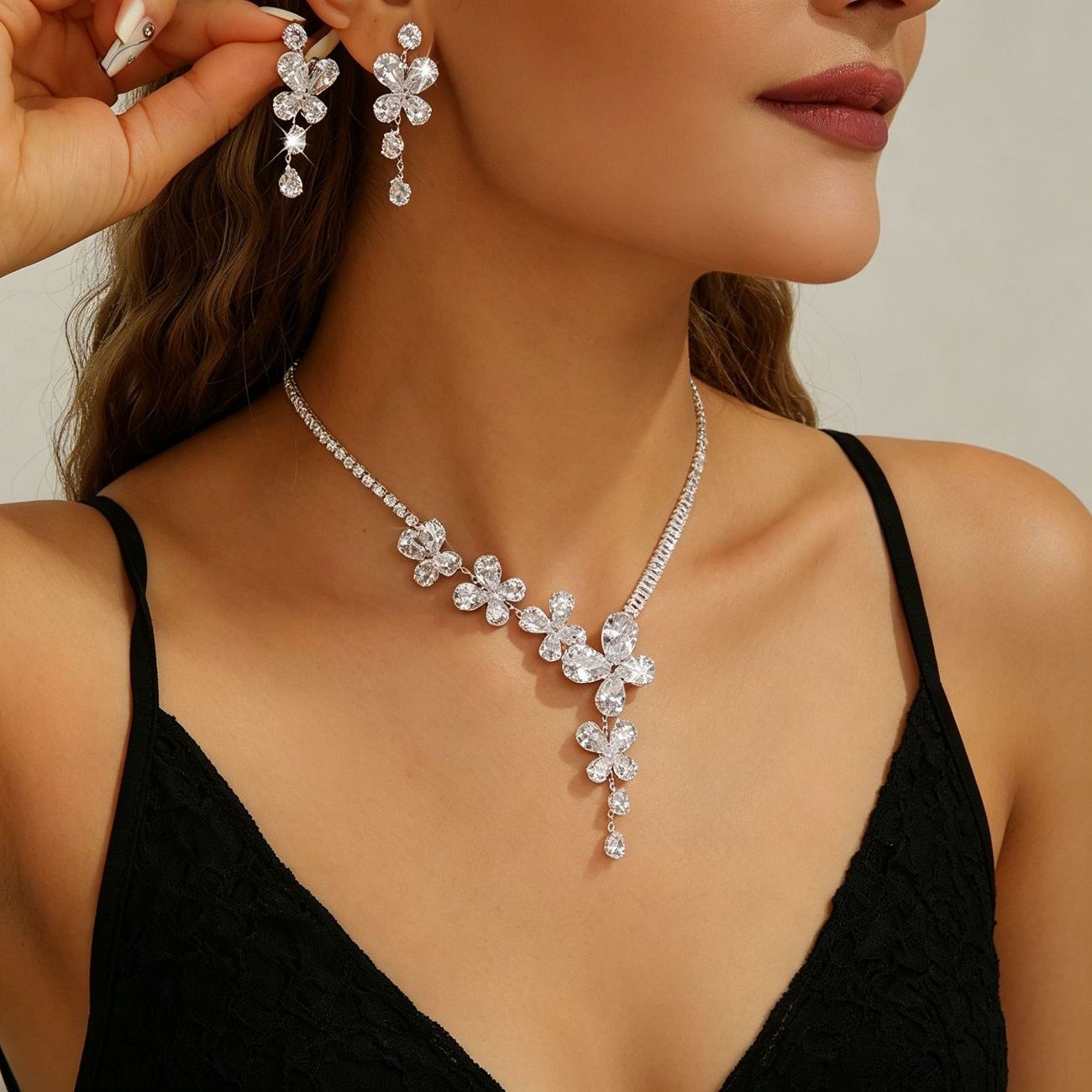 Luxury Heavy Rhinestone Butterfly Teardrop Necklace Earrings 2Pcs Jewelry Set, Eco-friendly Alloy Full Crystal Choker with Adjustable Extension Chain, Sparkling Bridal Wedding Evening Banquet Prom Formal Dress Accessories, Elegant Shiny Statement Jewelry Gift for Women Girls
