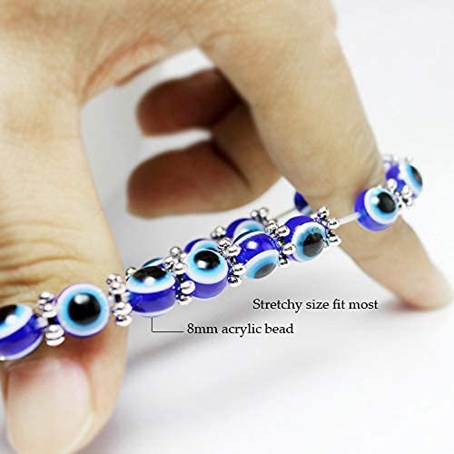 【Linhui】Evil Eye Hamsa Blue Beaded Charm Stretch Bracelet Hand of Fatima Turkish Lucky Evil Eye Bracelet for Protection and Blessing