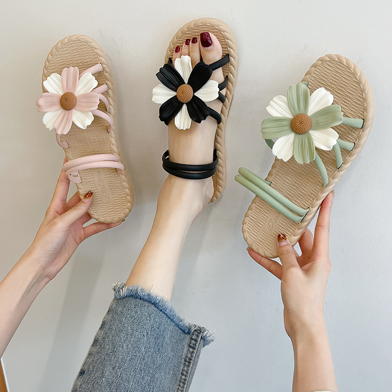Women Slippers Soft Thick Bottom Beach Non-Slip Sandals Cute Flower  Slippers