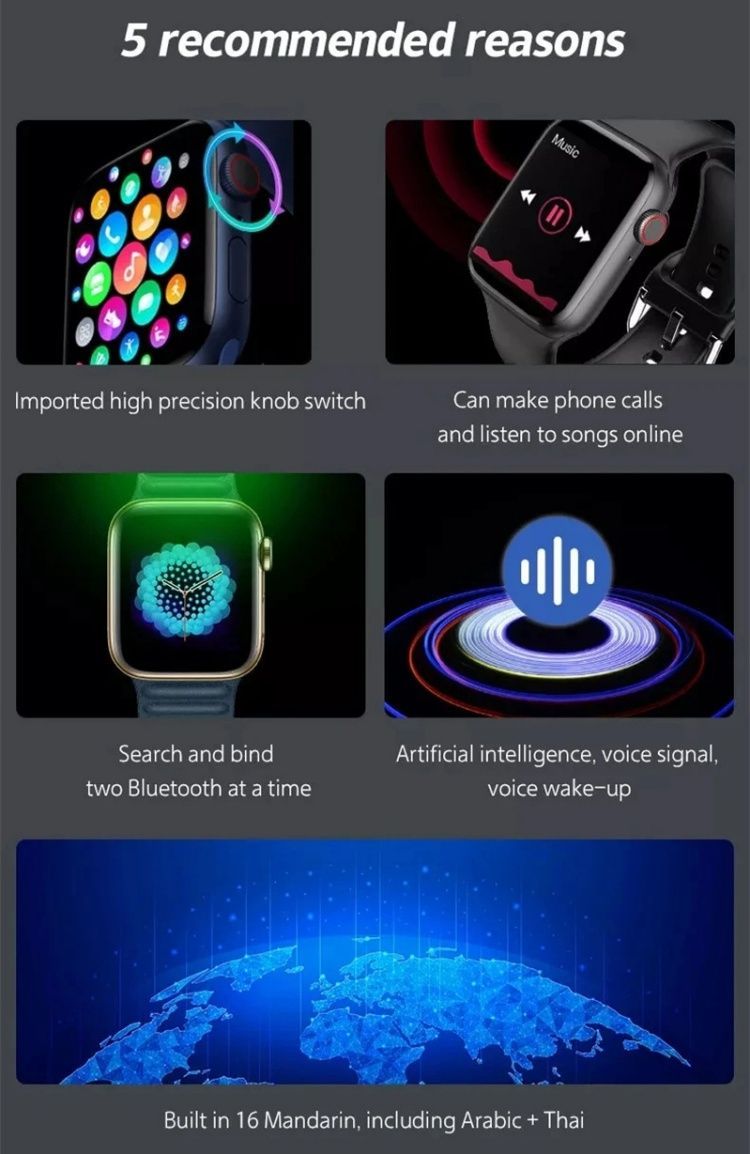 Smart Bracelet T900 PRO MAX smartwatch Bluetooth call CRRSHOP Smart Watch  1.8" HD large screen black silvery grey pink blue watch rotate button free shipping