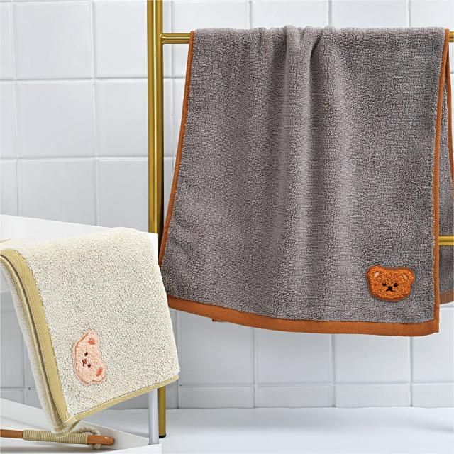210012M New Bear Embroidered Towel, Cotton Non Fading Towel