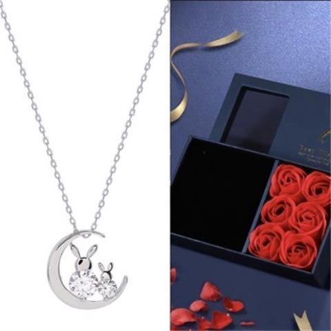X118 Women's Diamond Bunny Moon Necklace Bone Chain