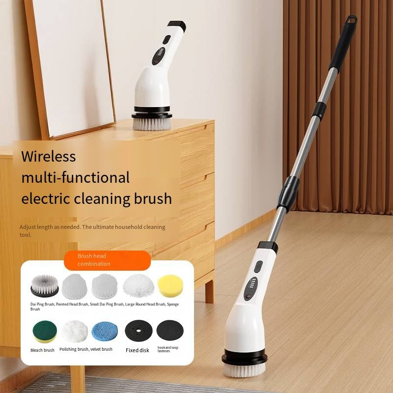 New Wireless Electric Cleaning Brush Household Retractable Long Handle Automatic Rotating Cleaning Mop Labor-saving Floor Wall Cleaning Tool