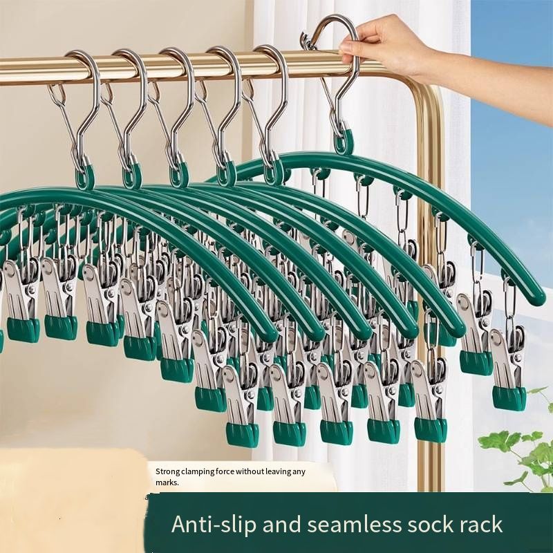 Household Stainless Steel Sock Drying Hanger With Multiple Clips Windproof Design Balcony Laundry Rack For Drying Socks, Underwear, Bras, Towels Portable Indoor Outdoor Clothes Drying Organizer