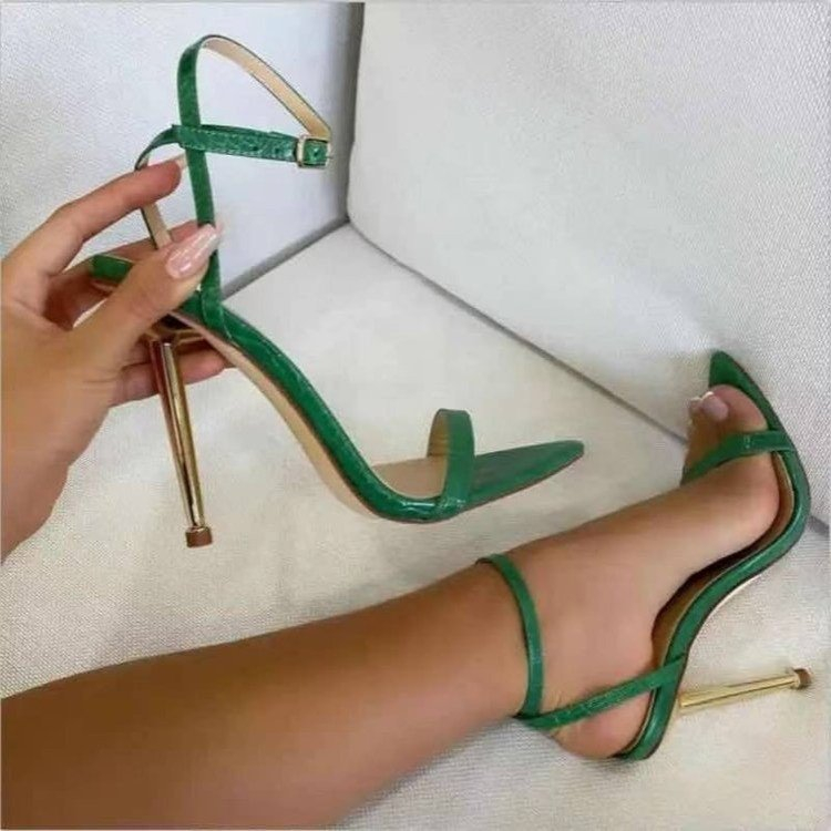SM9019 New Ankle Strap Green Women's High Heels Fashion Sandals Pointed Toe Female Party Shoes