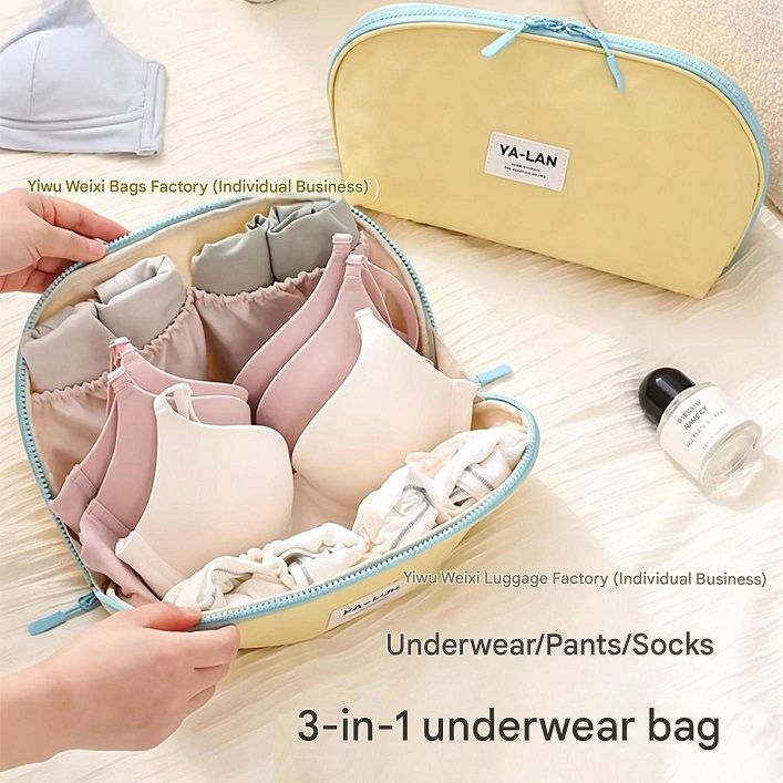 3-in-1 Ultra Light Portable Travel Lingerie Storage Bag, Underwear Organizer Pouch for Bra, Panties and Socks, Compact Clothes Sorting Bag for Trip & Daily Use

