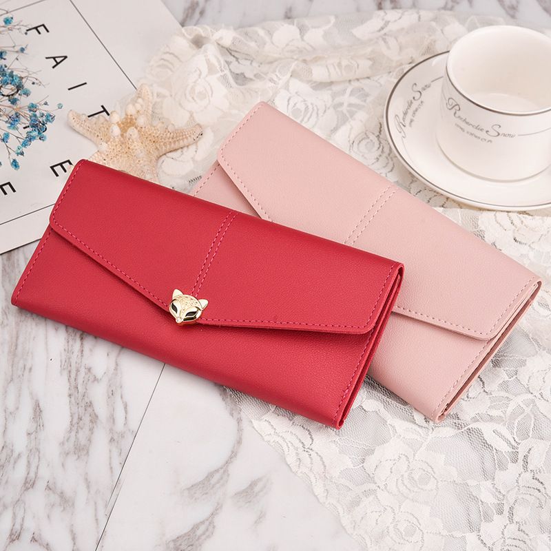 D018-3 Women's New Fox Decoration Long Wallet Cute Multiple Card Positions Wallet