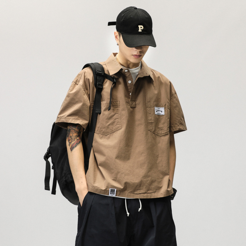 768 Men's Casual Cargo Shirt Polo Shirt Short Sleeve Top Summer