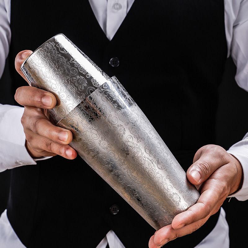 304 Mirror Stainless Steel Etched Pattern Boston Blender American Shake Wine Pot Carved Shaker
