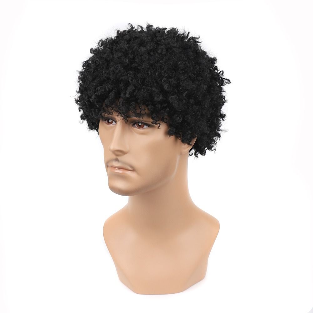 TopKiss Braided Fiber Wig for Men, High Temperature Synthetic Wig Head Cover, with Small Curls and Realistic Texture Local