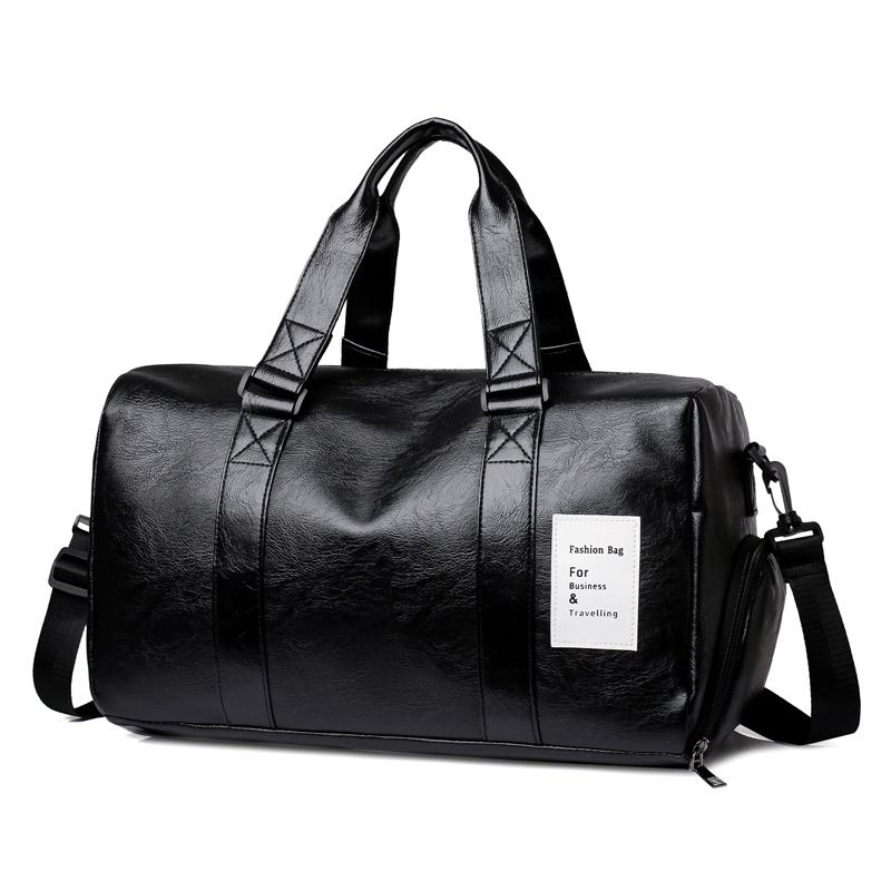 New PU leather men's and women's travel bag cylinder waterproof handbag large capacity aircraft duffel bag sports fitness bag 528