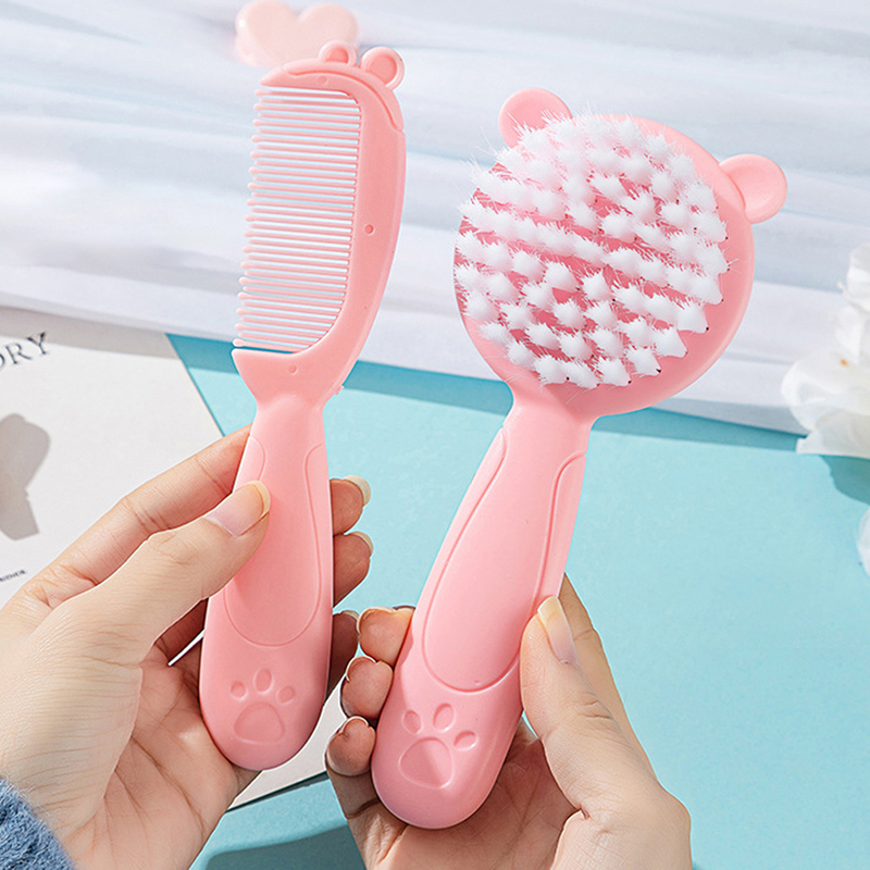 MC-1 2Pcs/Set Soft Bristles Baby Gift Cute Kids Baby Hair Brush and Comb Set for Newborns Toddlers Baby Brush