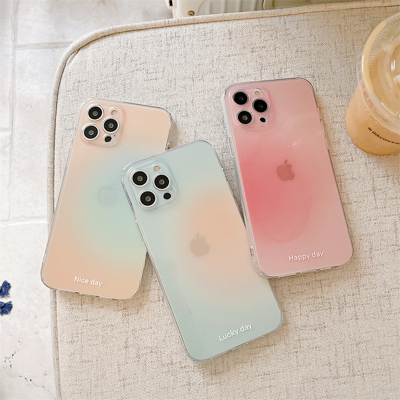 Three Color Gradient Clear Case For iPhone 13 Pro Max 12 11 X XR XS 7 8 Plus SE Transparent Soft TPU Shockproof Cover