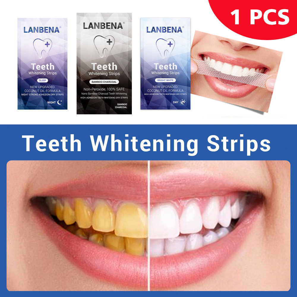 LANBENA Tooth Whitening Strips Dry Toothpaste Bleaching Tooth Sticky Gel Teeth Whitening Strips Teeth Whitener High Elastic Day and Night Oral Care